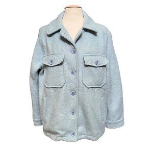 She + Sky Light‎ Blue Felted Faux Fur Button Up Jacket Shacket Lined Size L